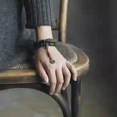 玉临门 复古民族风个性手工双层文艺国潮 檀木 木作手串 男女同款情侣款 黑檀