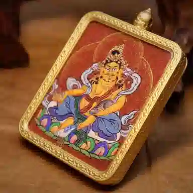 玉临门 新中式财运滚滚黄财神唐卡热贡手绘 合金 吊坠 男女同款情侣款