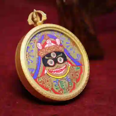 玉临门 新中式民族风藏式复古白拉姆圆形唐卡热贡手绘 合金 吊坠 男女同款情侣款