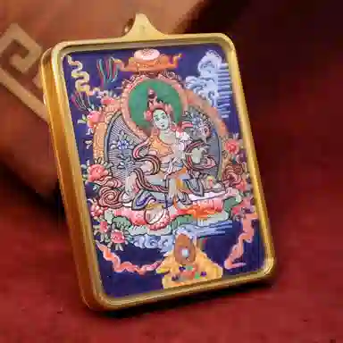 玉临门 新中式复古西藏绿度母唐卡热贡手绘 合金 吊坠 男女同款情侣款