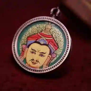 玉临门 新中式西藏复古莲花生大士唐卡热贡手绘 合金 吊坠 男女同款情侣款 礼盒