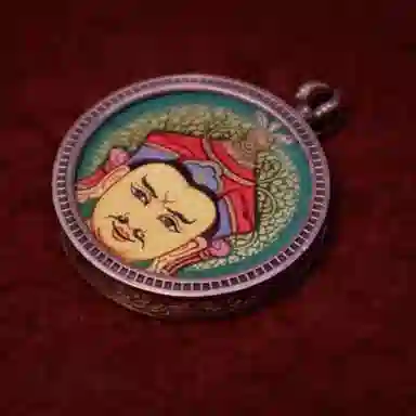 玉临门 新中式西藏复古莲花生大士唐卡热贡手绘 合金 吊坠 男女同款情侣款 礼盒