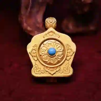 玉临门 国风财源滚滚 黄财神唐卡热贡手绘 合金 吊坠 男女同款情侣款