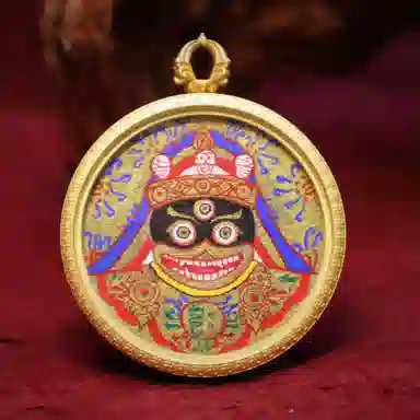 玉临门 新中式民族风藏式复古白拉姆圆形唐卡热贡手绘 合金 吊坠 男女同款情侣款