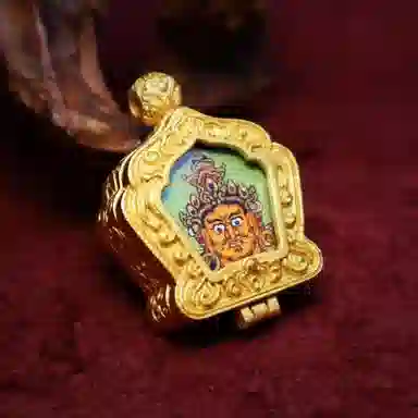玉临门 国风财源滚滚 黄财神唐卡热贡手绘 合金 吊坠 男女同款情侣款