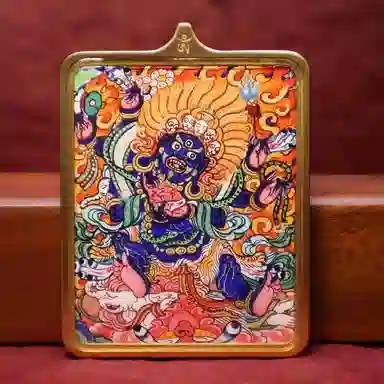 玉临门 新中式藏式复古大黑天唐卡热贡手绘 合金 项坠/吊坠 男女同款情侣款 礼盒