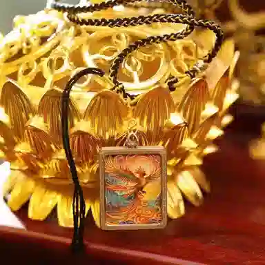 玉临门 中式民族风代表吉祥和平与幸凤鸣九天凤凰唐卡热贡手绘 合金 项坠/吊坠 男女同款情侣款 送 男 女朋友 七 夕礼 物 礼盒包装