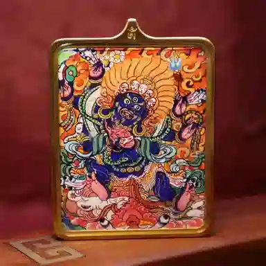 玉临门 新中式藏式复古大黑天唐卡热贡手绘 合金 项坠/吊坠 男女同款情侣款 礼盒