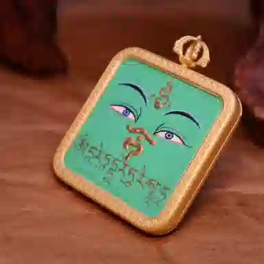 玉临门 新中式 绿度母法眼加心咒可爱版唐卡热贡手绘 合金 项坠/吊坠 男女同款情侣款