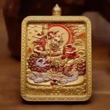 玉临门 新中式财运滚滚黄财神唐卡热贡手绘 合金 吊坠 男女同款情侣款