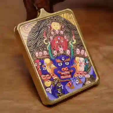 玉临门 国风转运护身大威德金钢唐卡热工手绘 合金 吊坠 男女同款情侣款