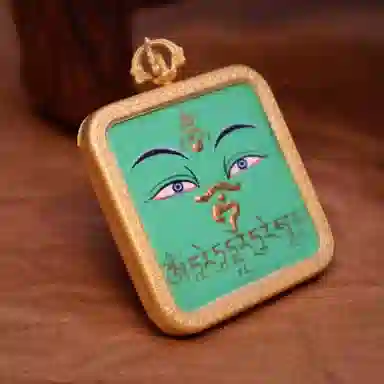 玉临门 新中式 绿度母法眼加心咒可爱版唐卡热贡手绘 合金 项坠/吊坠 男女同款情侣款