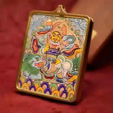 玉临门 国潮民族风复古宝藏财宝天王唐卡热贡手绘 合金 吊坠 男女同款情侣款