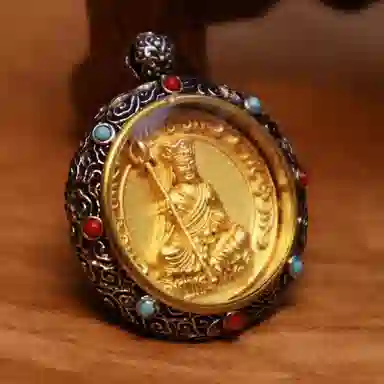 玉临门 国风民族风顺心如意地藏王菩萨圆形唐卡 合金 吊坠 男女同款情侣款