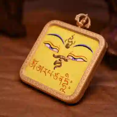 玉临门 国风平安吉祥 文殊菩萨加心咒可爱版唐卡热贡手绘 合金 吊坠 男女同款情侣款