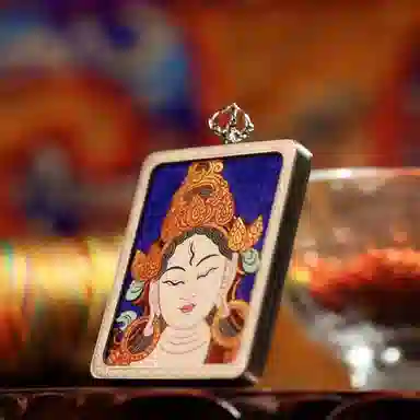 玉临门 国潮民族风象征智慧纯洁无瑕长寿功德无量白度母唐卡热贡手绘 合金 项链 男女同款情侣款 送 男 女朋友 七 夕礼 物 礼盒包装