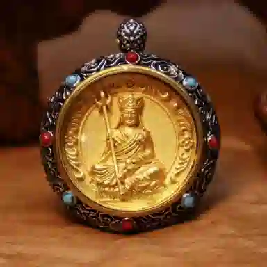 玉临门 国风民族风顺心如意地藏王菩萨圆形唐卡 合金 吊坠 男女同款情侣款