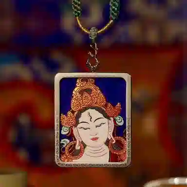 玉临门 国潮民族风象征智慧纯洁无瑕长寿功德无量白度母唐卡热贡手绘 合金 项链 男女同款情侣款 送 男 女朋友 七 夕礼 物 礼盒包装