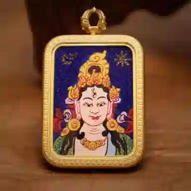 玉临门 国潮转运护身白度母唐卡热贡手绘 合金 吊坠 男女同款情侣款