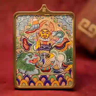 玉临门 国潮民族风复古宝藏财宝天王唐卡热贡手绘 合金 吊坠 男女同款情侣款