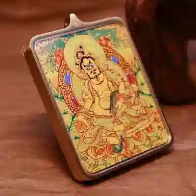 玉临门 新中式民族风财源广进黄财神唐卡热贡手绘 合金 项坠/吊坠 男女同款情侣款 礼盒包装