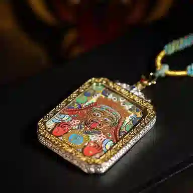 玉临门 国风民族风藏式复古平安顺利纳福扎基拉姆唐卡热贡手绘 合金 项坠 男女同款情侣款 送 男 女朋友 七 夕礼 物 礼盒包装