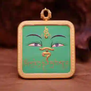 玉临门 新中式 绿度母法眼加心咒可爱版唐卡热贡手绘 合金 项坠/吊坠 男女同款情侣款
