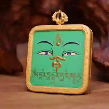 玉临门 新中式 绿度母法眼加心咒可爱版唐卡热贡手绘 合金 项坠/吊坠 男女同款情侣款