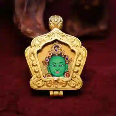 玉临门 新中式转运护身 绿度母唐卡热贡手绘 合金 项坠 男女同款情侣款