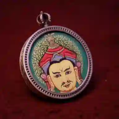 玉临门 新中式西藏复古莲花生大士唐卡热贡手绘 合金 吊坠 男女同款情侣款 礼盒