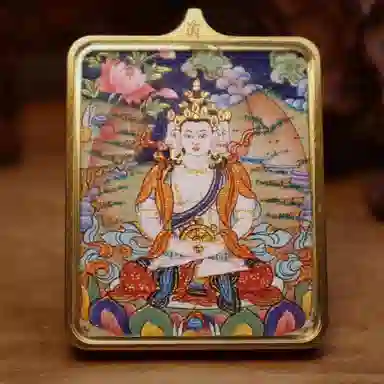 玉临门 新中式藏式复古大日如来唐卡热贡手绘 合金 吊坠 男女同款情侣款