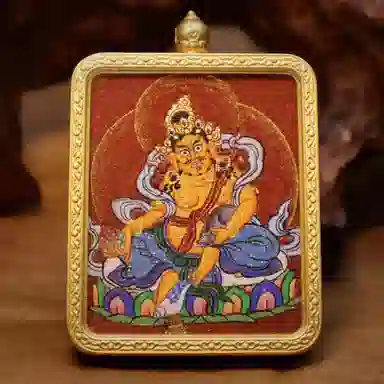 玉临门 新中式财运滚滚黄财神唐卡热贡手绘 合金 吊坠 男女同款情侣款