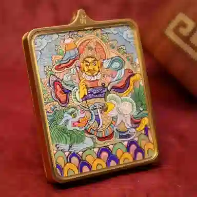 玉临门 国潮民族风复古宝藏财宝天王唐卡热贡手绘 合金 吊坠 男女同款情侣款