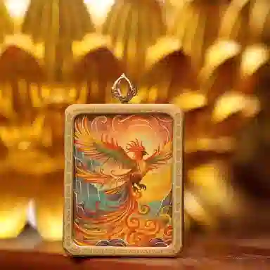 玉临门 中式民族风代表吉祥和平与幸凤鸣九天凤凰唐卡热贡手绘 合金 项坠/吊坠 男女同款情侣款 送 男 女朋友 七 夕礼 物 礼盒包装