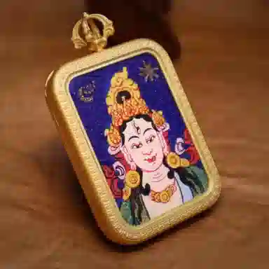 玉临门 国潮转运护身白度母唐卡热贡手绘 合金 吊坠 男女同款情侣款