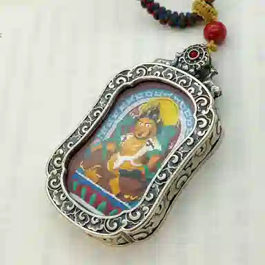 玉临门 国潮复古招财纳福黄财神唐卡热贡手绘 合金 吊坠 男女同款情侣款