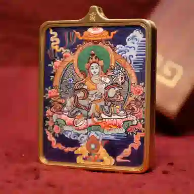 玉临门 新中式复古西藏绿度母唐卡热贡手绘 合金 吊坠 男女同款情侣款