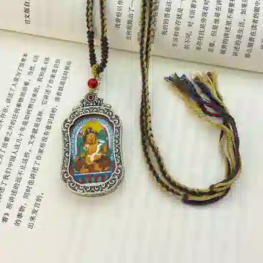 玉临门 国潮复古招财纳福黄财神唐卡热贡手绘 合金 吊坠 男女同款情侣款