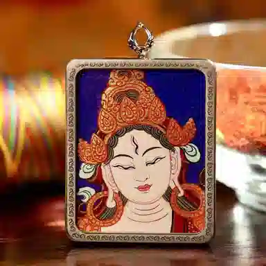 玉临门 国潮民族风象征智慧纯洁无瑕长寿功德无量白度母唐卡热贡手绘 合金 项链 男女同款情侣款 送 男 女朋友 七 夕礼 物 礼盒包装