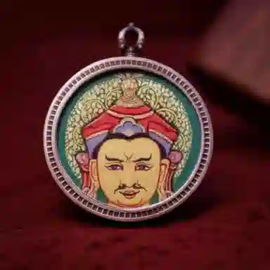 玉临门 新中式西藏复古莲花生大士唐卡热贡手绘 合金 吊坠 男女同款情侣款 礼盒
