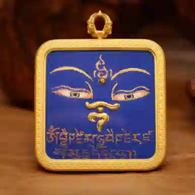玉临门 国潮平安健康 药师佛法眼加心咒可爱版唐卡热贡手绘 合金 吊坠 男女同款情侣款