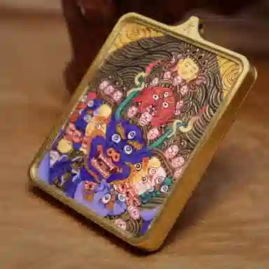 玉临门 国风转运护身大威德金钢唐卡热工手绘 合金 吊坠 男女同款情侣款