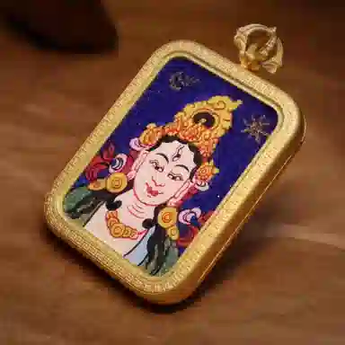 玉临门 国潮转运护身白度母唐卡热贡手绘 合金 吊坠 男女同款情侣款