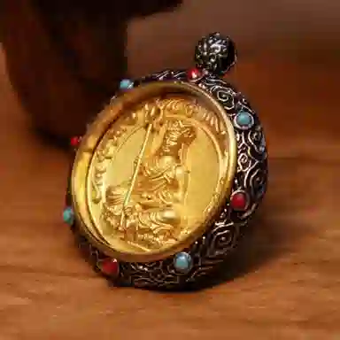 玉临门 国风民族风顺心如意地藏王菩萨圆形唐卡 合金 吊坠 男女同款情侣款