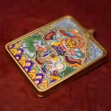 玉临门 国潮民族风复古宝藏财宝天王唐卡热贡手绘 合金 吊坠 男女同款情侣款