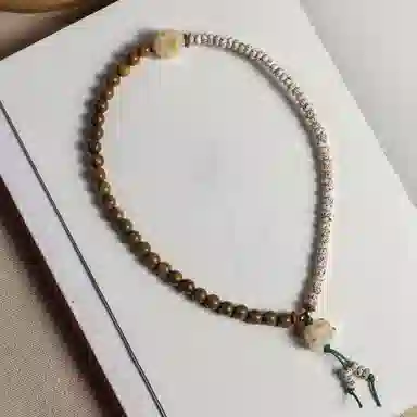 郁馨 炭烧猫爪双圈叠戴拼接招财猫流苏吊坠盘玩手饰 森系温柔少女心民族风典雅佛珠 考公考试上岸#好运 绿檀 手串 男女同款情侣款