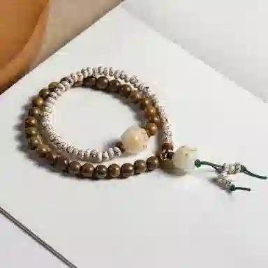 郁馨 炭烧猫爪双圈叠戴拼接招财猫流苏吊坠盘玩手饰 森系温柔少女心民族风典雅佛珠 考公考试上岸#好运 绿檀 手串 男女同款情侣款