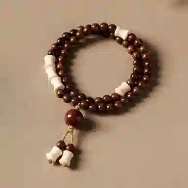 郁馨 双圈典雅竹节珠步步高升流苏吊坠手饰 休闲盘玩民族风本命年转运考公考试上岸#好运 金丝檀木 手串 男女同款情侣款