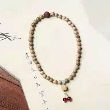郁馨 国风双圈叠戴佛珠手饰 柿柿如意雕刻六字真言考研考试上岸简约百搭 考神附体#好运 奶香木 手串 男女同款情侣款