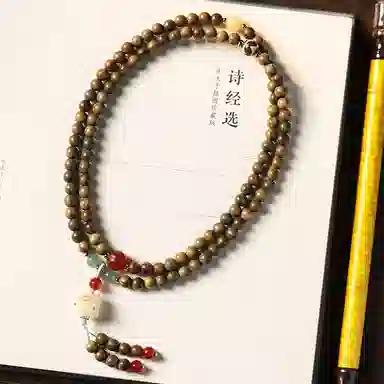郁馨 多圈文玩复古新中式串珠国风叠戴禅意简约炭烧猫咪可爱萌趣吊坠流苏 水逆退散#好运 绿檀 手串 男女同款情侣款